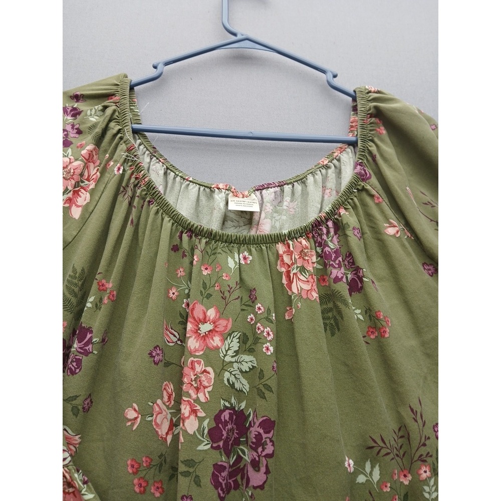 Ladies terra & sky 2x tunic top Boho Style 3/4 Sleeve Green Floral - Picture 11 of 16